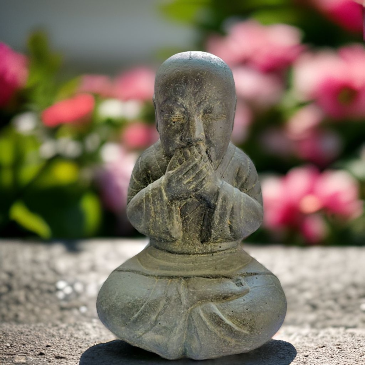 Gartenfigur Mönch "Nichts Sprechen" aus Steinguss