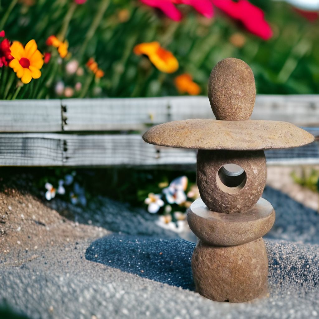 Robuste Gartenlaterne mit antiker Optik aus Flussstein - Naturstein